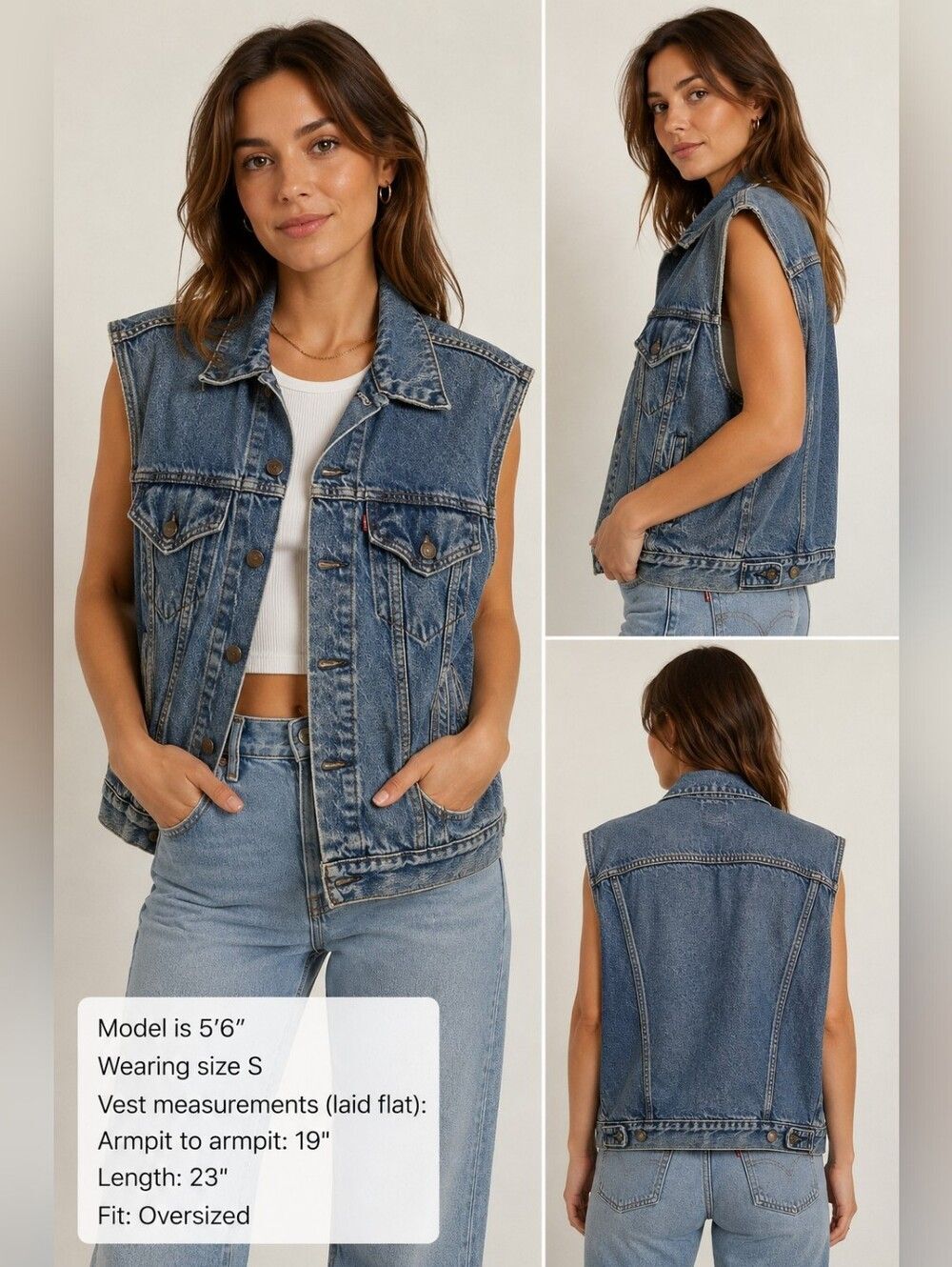 Vintage 80s Levi's USA Made Denim Vest Type III Trucker Faded Distressed Size M